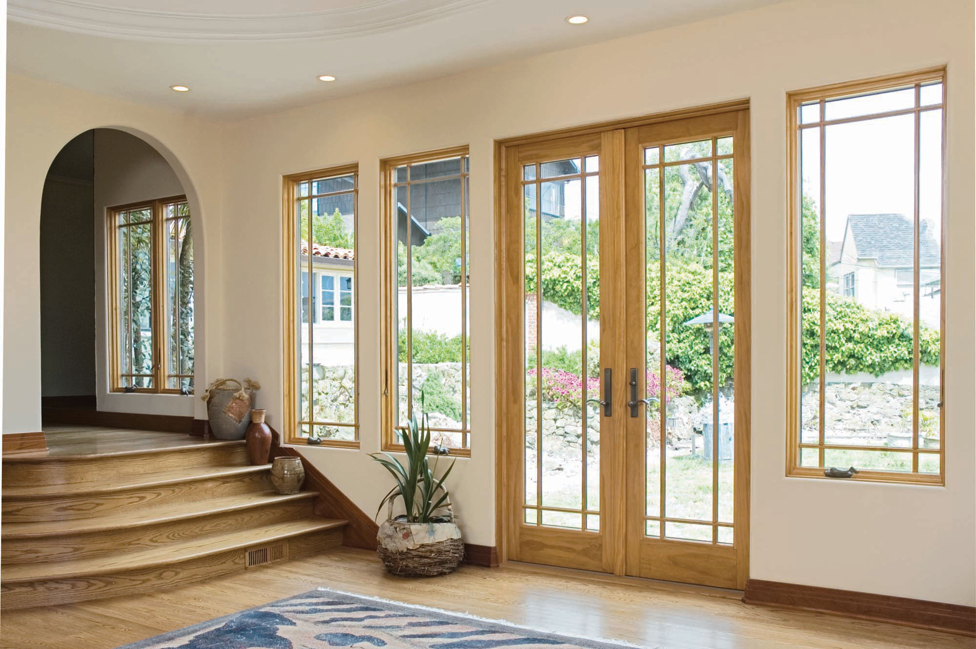 Grills with wood interior casement French hinged window - Window Replacement in Oregon, SW Washington & San Diego