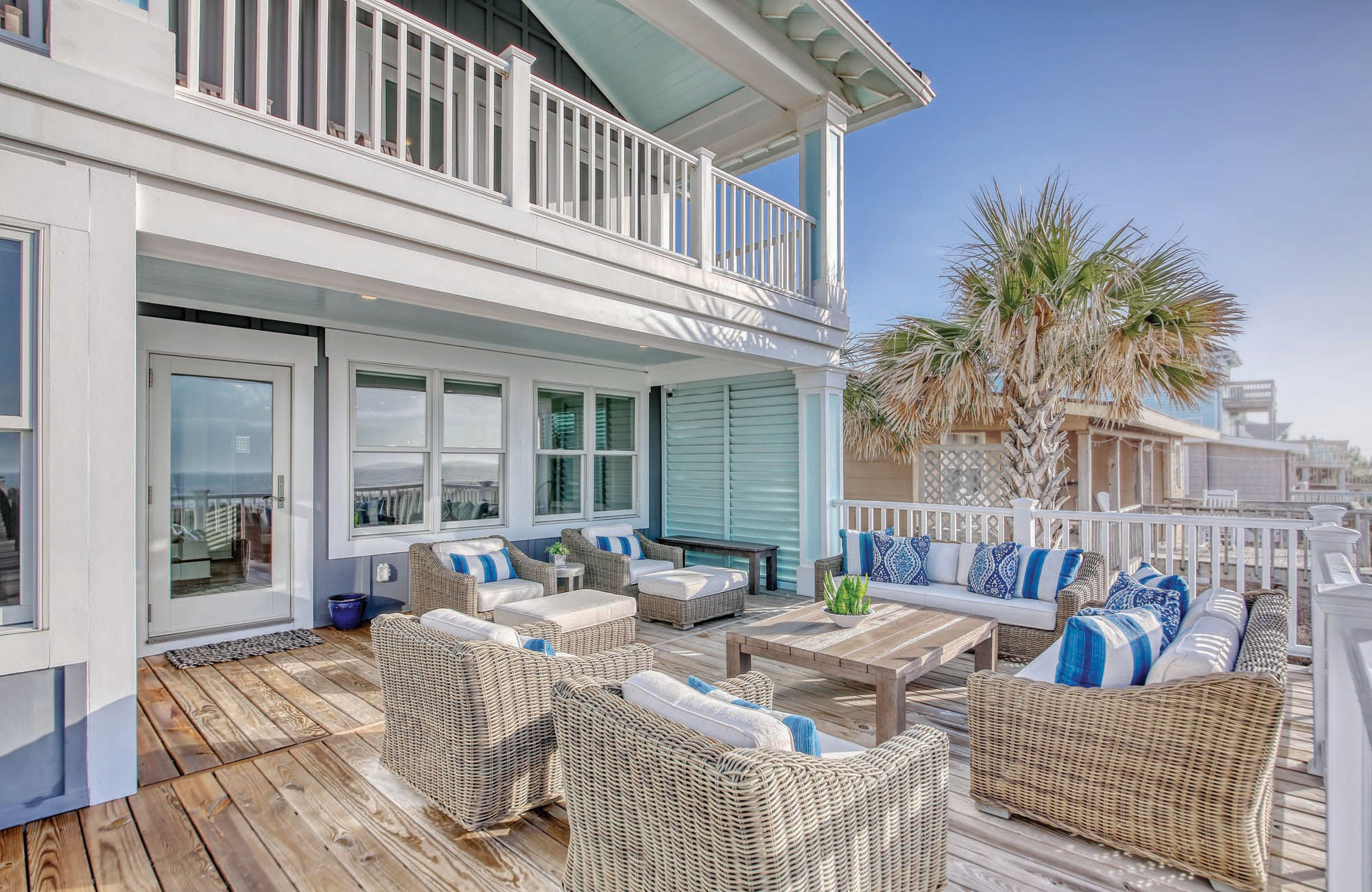 Coastal patio with double-hung French hinged white exterior windows - Window & Door Replacement in Oregon, SW Washington & San Diego