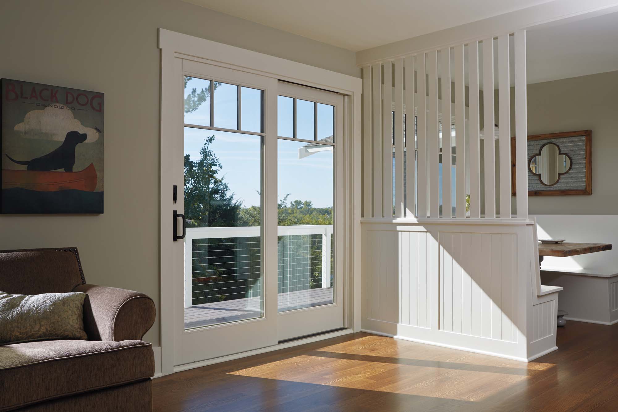 French glider white interior window with - Door Replacement in Oregon, SW Washington & San Diego