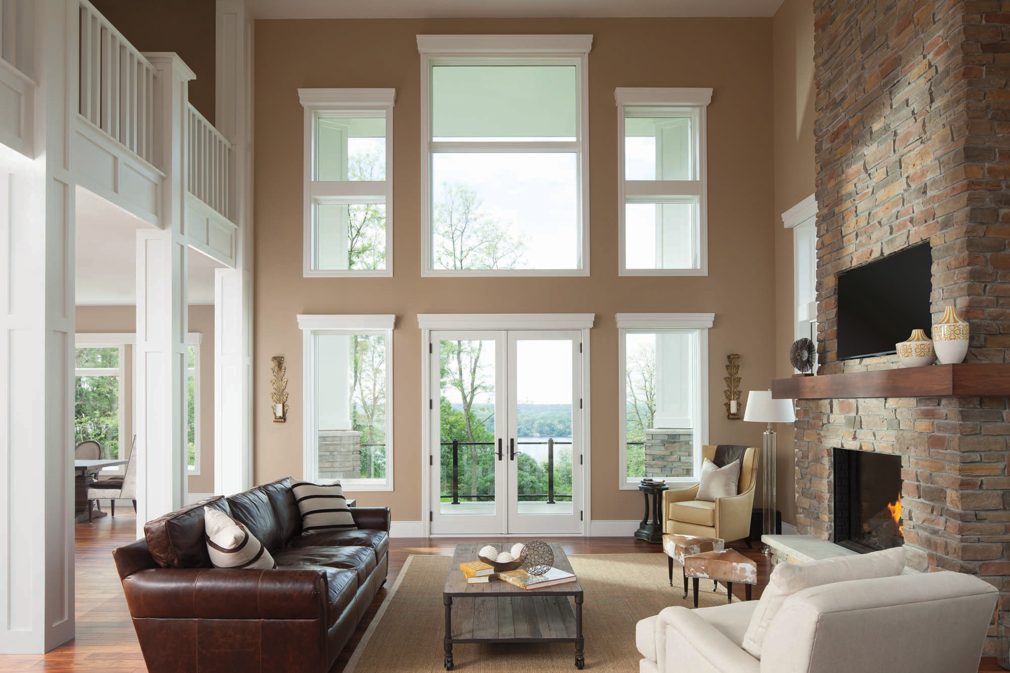 Living room with French hinged picture white interior window - Window & Door Replacement in Oregon & SW Washington