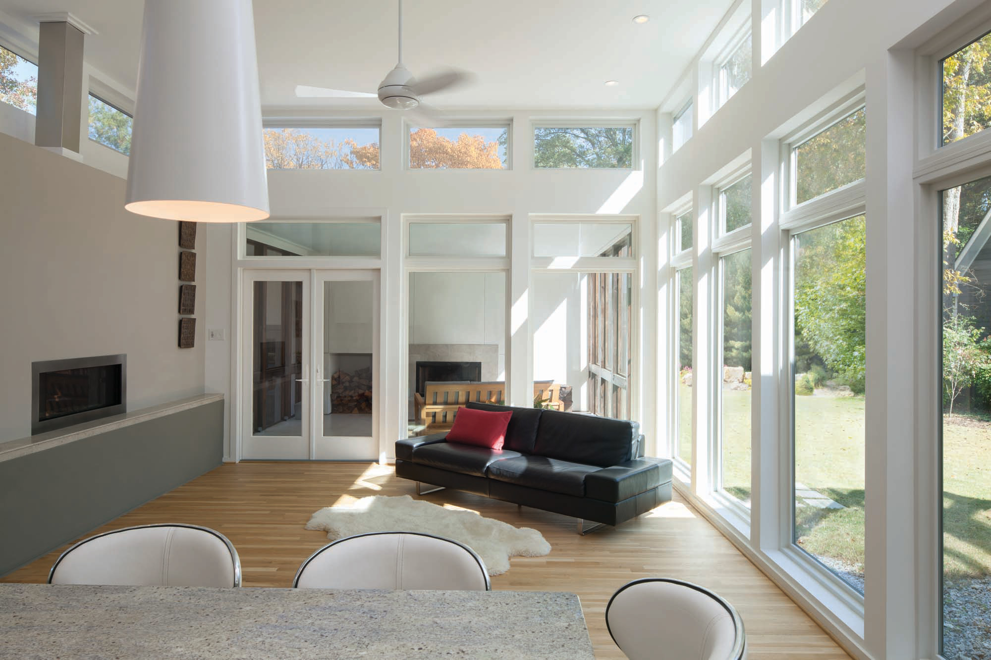 Sunroom with French hinged picture white interior window - Window & Door Replacement in Oregon & SW Washington